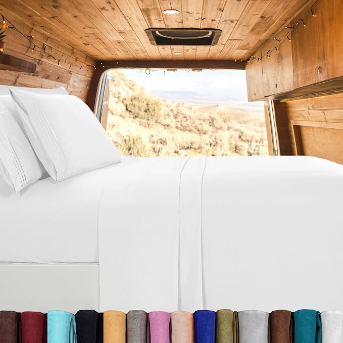Elegant Comfort Luxury 1500 Premium Hotel Quality Microfiber 4-Piece Sheet Set - Wrinkle Resistant, All Around Elastic Fitted Sheet, Deep Pocket up to 16", RV Short Queen, White