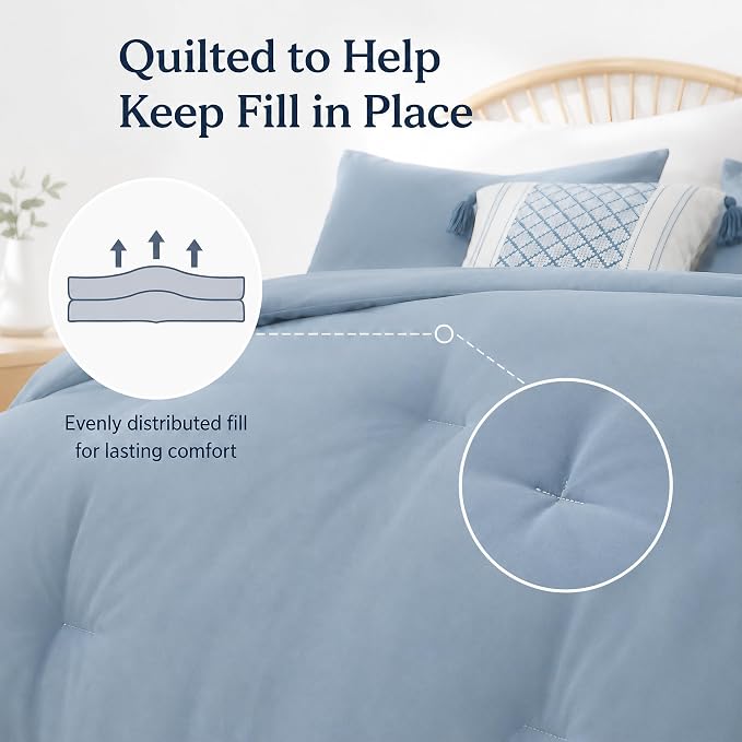 weigelia Dusty Blue Comforter Set Twin, All Season Lightweight Bedding Set | Soft Microfiber Twin Comforter Set, Machine Washable, Solid Color Bed Set (1 Comforter, 1 Pillowcase)