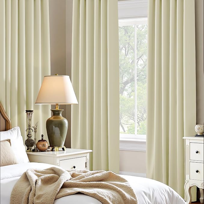 PONY DANCE Beige Curtains for Living Room 54 inch Length, Thermal Insulated Rod Pocket Black Out Window Drapes for Bedroom, Light Beige Room Darkening Privacy Covering, W 42 x L 54 inch, 2 Panels