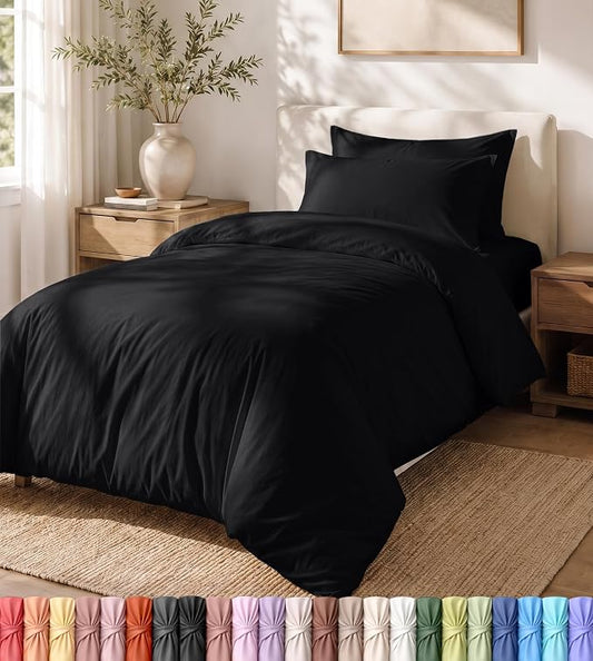 Utopia Bedding Duvet Cover Set with Pillowcases- 2 Pieces Bedding Duvet Cover with Zipper Closure - 1 Duvet Cover with 1 Pillow Sham - Soft Brushed Microfiber (Twin/Twin XL, Black)