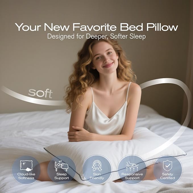 King Size Pillows Set of 2, Ultra Thick Down Alternative Bed Pillows,Cooling Hotel Quality King Size Pillows for Back, Stomach or Side Sleepers,Machine Washable(White,2 Pack)