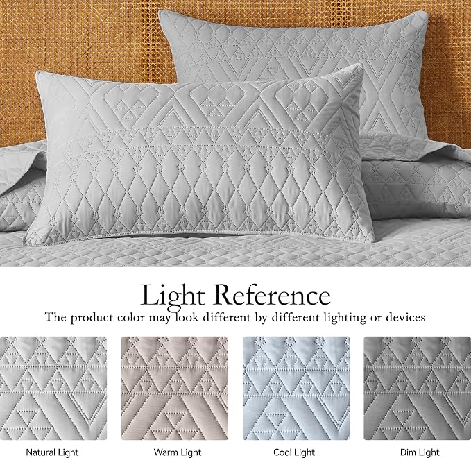 akkialla Twin Size Quilt Bedding Set,Light Grey Lightweight Microfiber Soft Bedspreads,Modern Style Geoetric Pattern Coverlet Set for All Seasons,2 Piece(1 Quilt,1Pillow Sham)