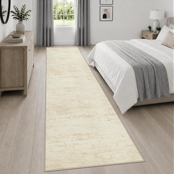 2.6x14 Washable Runner Rug:Modern Abstract Indoor Soft Carpet Beige | For Hallway, Bedroom, Kitchen, Laundry, Bathroom,Door Mat,Modern Abstract,Machine washable,Non-Slip,Stain Resistant,Indoor