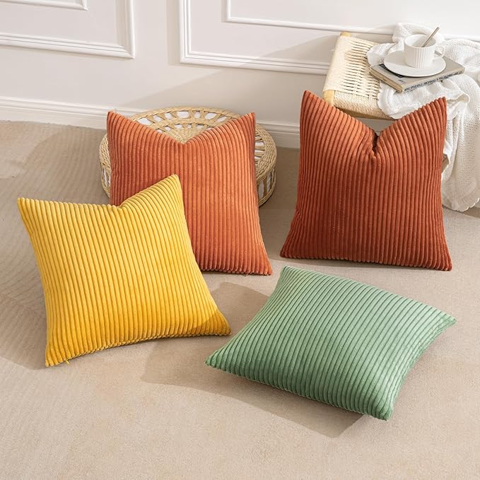 MIULEE Fall Decorative Throw Pillow Covers Yellow Rust Green 18x18 | Set of 4, Vintage Retro Fall Decor, Mix and Match Color Clash Design, Vibrant Cushion Covers for Sofa Couch Bed Living Room