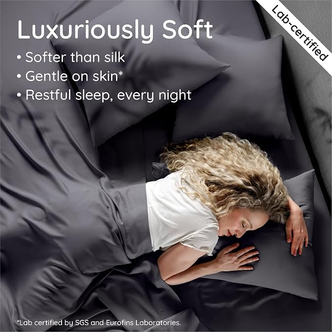 Bambaw 100% Viscose Derived from Bamboo Sheets King Size Set – 6pcs Set of Cooling Sheets for Hot Sleepers, Super Soft Bed Sheets King, Fits Up to 16'' Mattresses, Luxury Bedding Sets King (Charcoal)