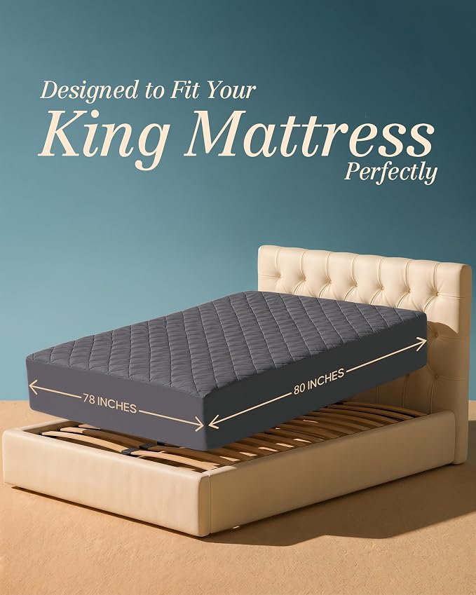 Quilted Fitted Mattress Pad, King Mattress Protector Topper with Deep Pocket Stretches up to 16 Inches, Machine Washable Mattress Cover by Utopia Bedding (Grey) | Soft Breathable Fitted Mattress Cover, Noiseless, Deep Pockets & Machine Washable for Hom...