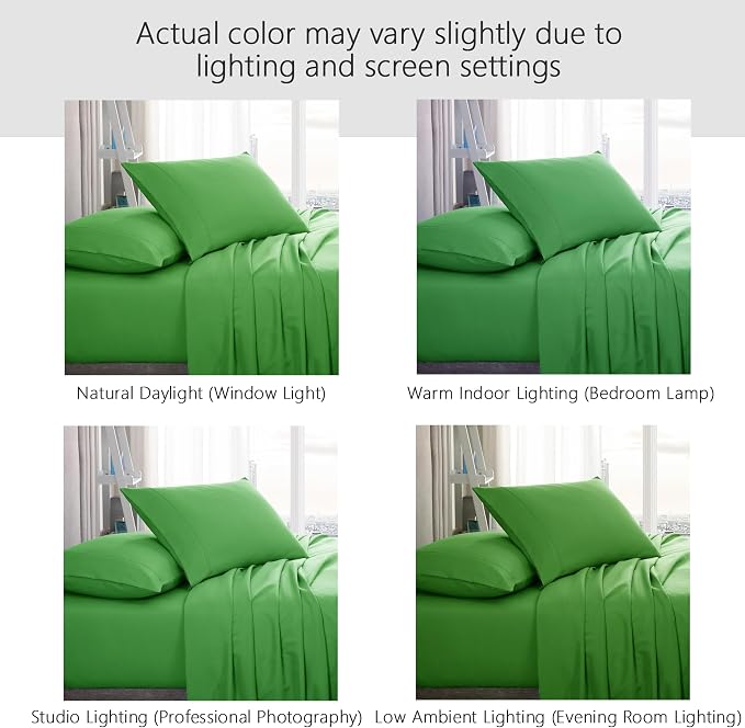 American Home Collection Twin XL Sheet Set - Ultra-Soft Microfiber 15-Inch Deep Pocket - College Dorm Bed Sheets, Wrinkle Free (Lime Green)