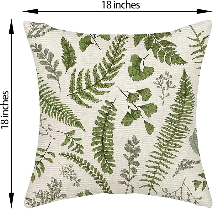 Sage Green Spring Pillow Covers 18x18 Inch 2 Pcs Vintage Leaf Plant Decor Throw Pillows Tropical Botanical Leaves Seasonal Outdoor Decoration Pillowcase Linen Cushion Cover for Couch Sofa