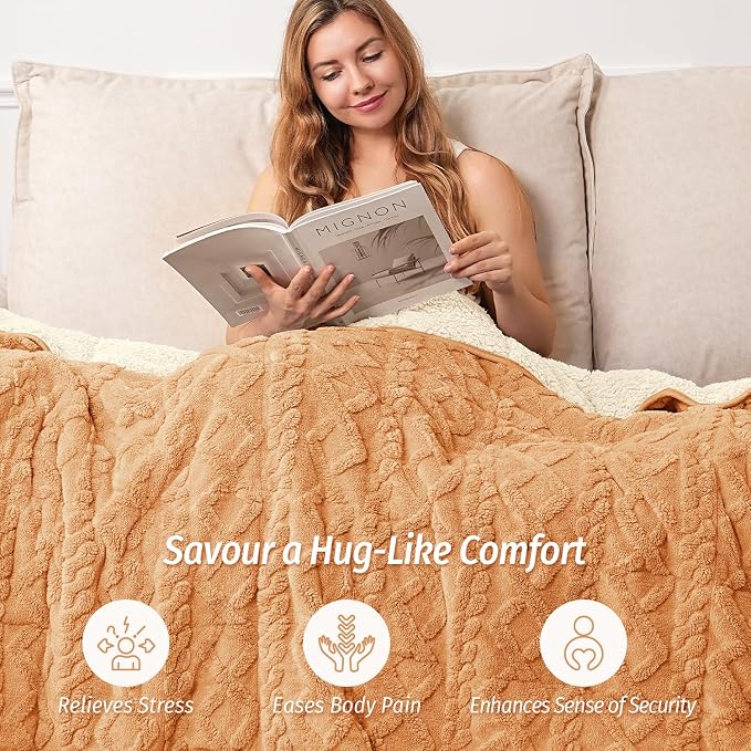 Soft Weighted Blanket for Adults 15 lbs 60" x 80" Orange-Yellow | Better Sleep, Relax Body & Mind, Dual Sided Cozy Fuzzy Heavy Throw Blankets, Jacquard Knitted, Chunky Fluffy, Warm Hug, Gift