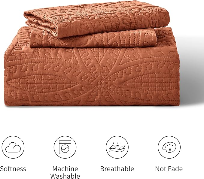 Love's cabin Quilts for Full Bed Umber Bedspreads Bedding Set - Lightweight Bedspread Comforter - Coin Pattern Bedding Coverlet for All Season - 3 Pieces (1 Quilt, 2 Pillow Shams)