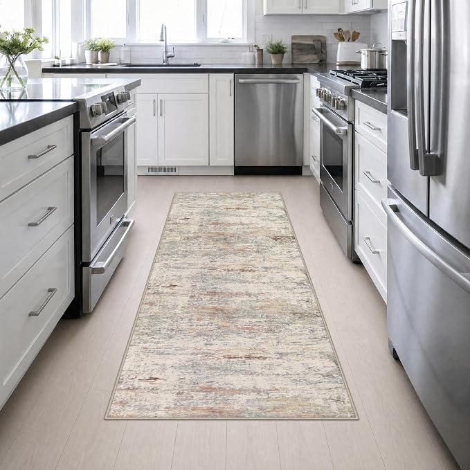 3x8 Washable Runner Rug：Modern Abstract Kitchen Soft Carpet Taupe | For Hallway, Bedroom, Kitchen, Laundry, Bathroom,Door Mat,Modern Abstract,Machine washable,Non-Slip,Stain Resistant,Indoor