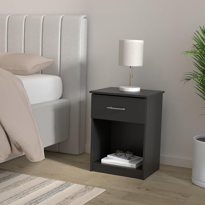 Furinno Tidur Nightstand, 2-Pack, Americano | Bar Handle, with Storage Shelf, Bedside Table, End Table, Side Table, for Bedroom, Closet, Dorm