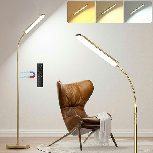 Yikuneng Dimmable LED Floor Lamp, Super Bright Reading Lamps Floor Standing lamp with Remote & Touch Control, Stepless Dimming & 2700K-6500K Color Temperature, for Living Room Bedroom Office, Gold