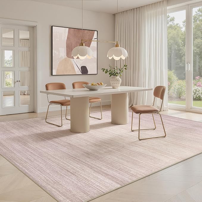 UERMEI 9x12 Washable Area Rug - Neutral Modern Abstract Living Room Rugs, Non-Slip Soft Large Indoor Floor Carpet for Bedroom Home Office & Under Dining Table Decor, Soft Pink