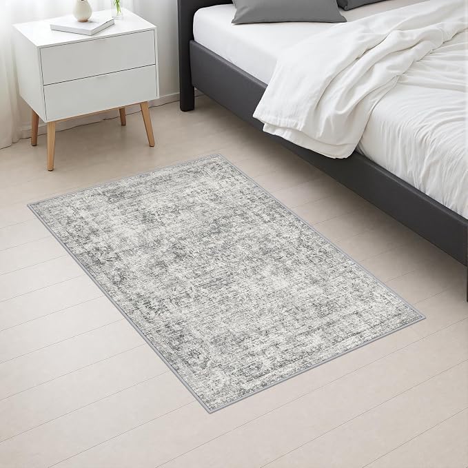 2x3 Washable Entryway Rug: Modern Abstract Soft Carpet Black Grey | For Entrance, Bedroom, Kitchen, Laundry, Bathroom,Door Mat,Modern Abstract,Machine washable,Non-Slip,Stain Resistant,Indoor