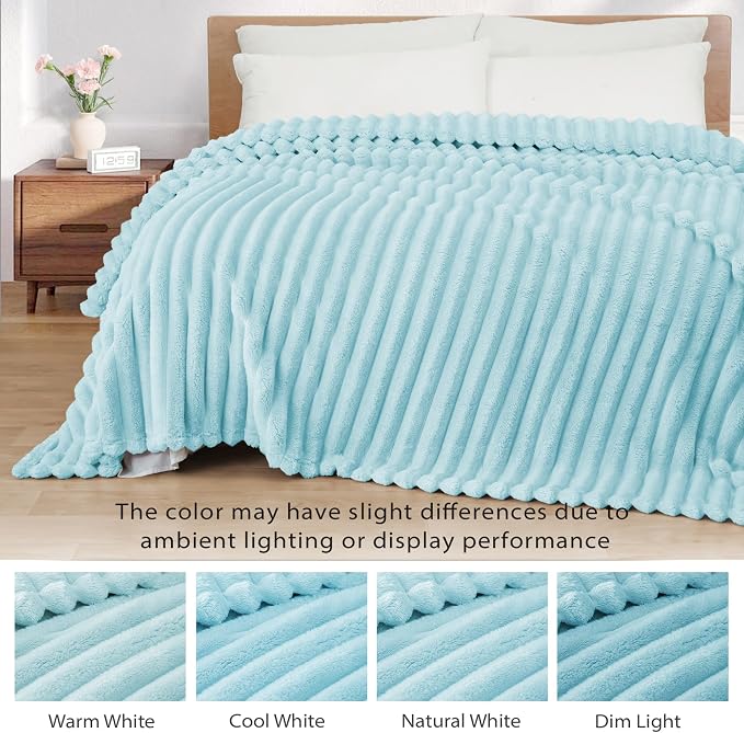 Exclusivo Mezcla Striped Fleece Throw Blanket for Couch, Sofa, Bed, 50"x60" | Soft Breathable Cozy Bed Blankets, Lightweight Plush Fluffy Fuzzy Jacquard Decorative Blankets