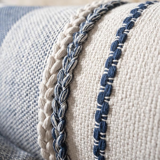 Cethom Boho Throw Pillow Covers 18x18 Inch Set of 2, Navy Blue Textured Decorative Couch Pillow Cases for Farmhouse Home Decor, Accent Cushion Cover for Sofa, Bed, Living Room, Bedroom