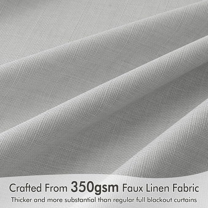 MIULEE 100% Blackout Back Tab Pleat Linen Curtains 50" Wx90 L,Grey | 2 Panels,Thick Faux Linen,Textured Drapes,with Hooks,for Bedroom Living Room,Black Out,Room Darkening