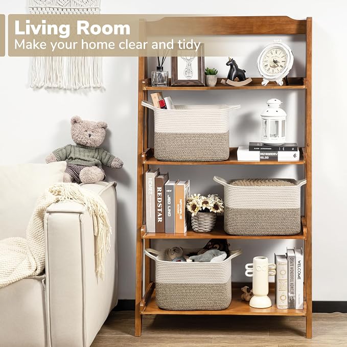 Goodpick Woven Storage Basket for Shelves, 13" x 10" x 9", Light Brown | Stylish Gift Basket for Home Decor, Cotton Rope Baskets for Books & Towels Storage, Nursery & Bedroom Closet Organization