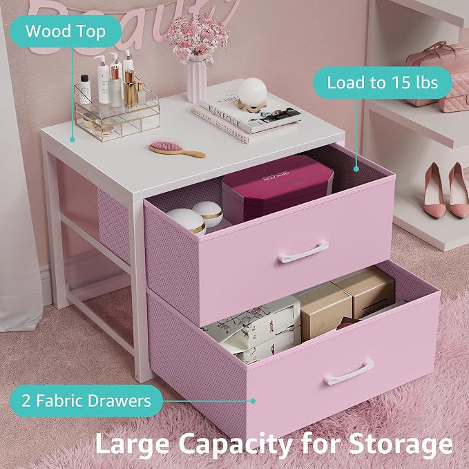 BOLUO Stackable Closet Drawers for Clothes Organizers and Storage Fabric Pink 2 Drawer Dresser for Bedroom 2 Packs Modern Small