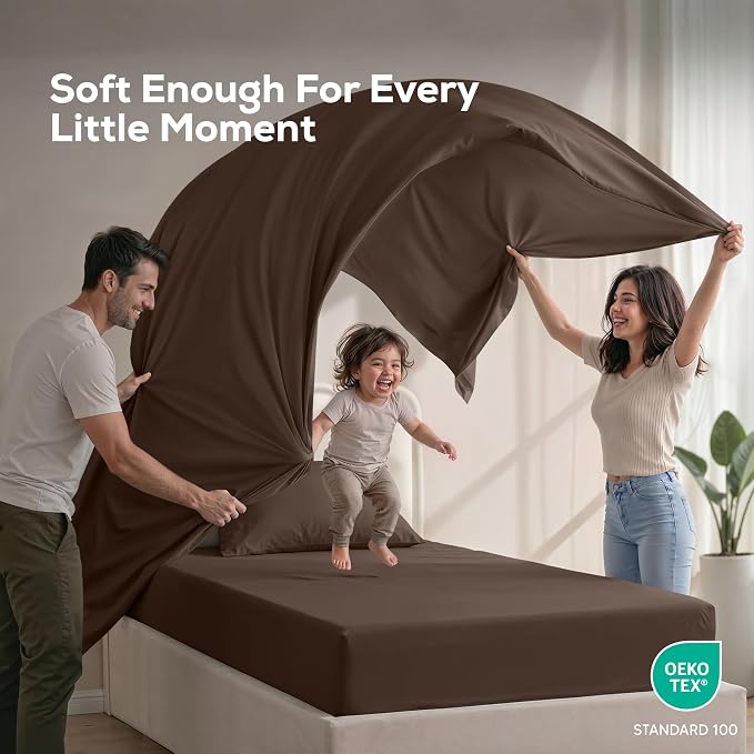 Twin Sheets Set, 3 Pieces 16" Deep Pocket Hotel Luxury Bed Sheets, Brown | Extra Soft Bedsheet Set, Comfy & Breathable Cooling Sheets, Wrinkle & Fade Resistant, Fitted Sheet, Flat Sheet, 1 Pillowcase
