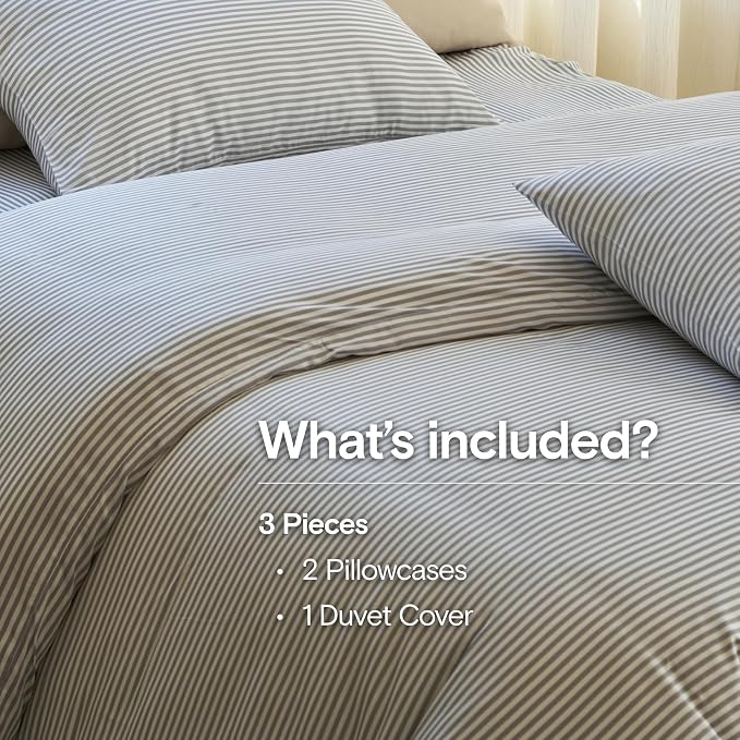 DOZ Duvet Cover Set, 100% Viscose derived from Bamboo, Organically Grown, Buttery Soft, Cooling Duvet Covers, High GSM, 1 Duvet Cover and 2 Pillowcases, 106"x90" (Stripe, King/Cal King)