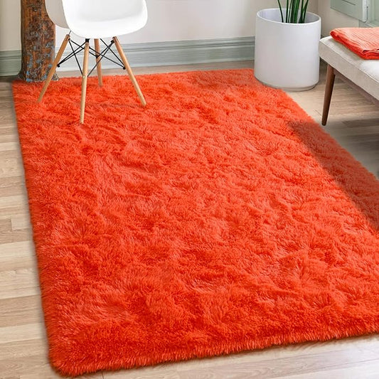 Soft Modern Indoor Shaggy Area Rug for Bedroom Livingroom Dorm Kids Room Home Decorative, Non-Slip Plush Fluffy Furry Fur Rugs Comfy Nursery Accent Floor Carpet 3x5 Feet, Orange Red