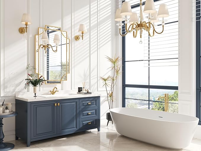 Kelly Miller 24"x36" Gold Foil Scalloped Edge Decorative Vanity Wall Mirror | Hand-Applied Gold Foil Finish. HD Mirror With French Cleat. Elegant Beveled Wall Mirror Decor For Bathroom Bedroom Entryway.