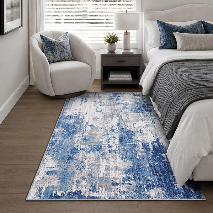 RELEANY Washable 3'x5' Abstract Area Rug for Living Room Blue Gray | Carpet for Bedroom, Kitchen, Office, Hallway and Entryway, Printed Pattern, Non‑Slip, Soft, Stain‑Resistant, Easy to Clean