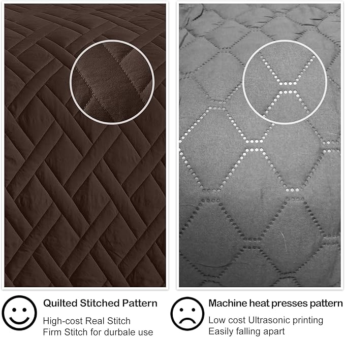 HORIMOTE HOME Quilt Set Queen Size Chocolate, Classic Geometric Diamond Stitched Pattern, Ultra Soft Microfiber Lightweight Bedding Bedspread Coverlet for All Season with 1 Quilt 2 Pillow Shams