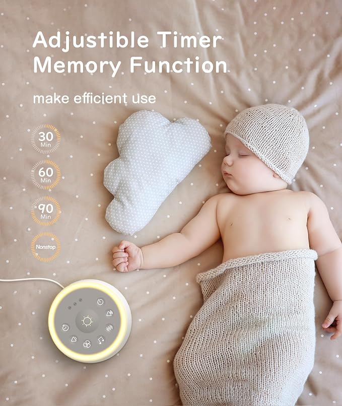 Dreamegg D1 Sound Machine Baby - White Noise Machine for Baby with Night Light, 24 High Fidelity Sounds, Timer & Memory Feature, Noise Machine with Nursery Lamps for Adults, Home, Office (White)