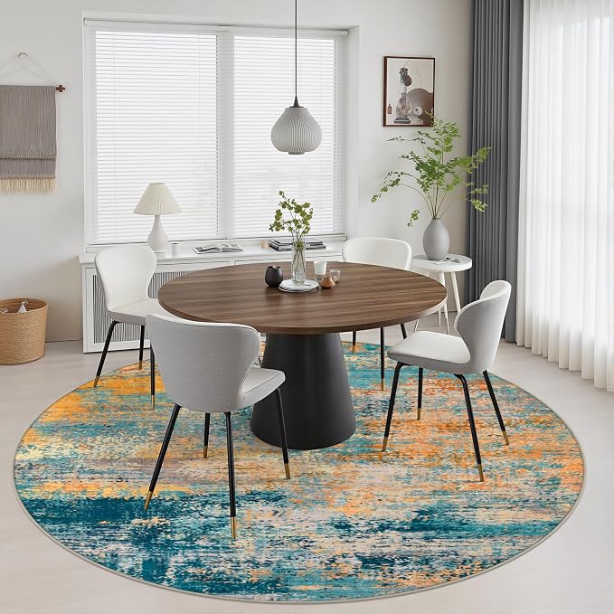 Round Area Rug Living Room: 6 ft Modern Washable Indoor Carpet | For Bedroom Dining Room Farmhouse Nursery Hallway Office,Modern Abstract,Machine washable,Non-Slip,Stain Resistant,Indoor
