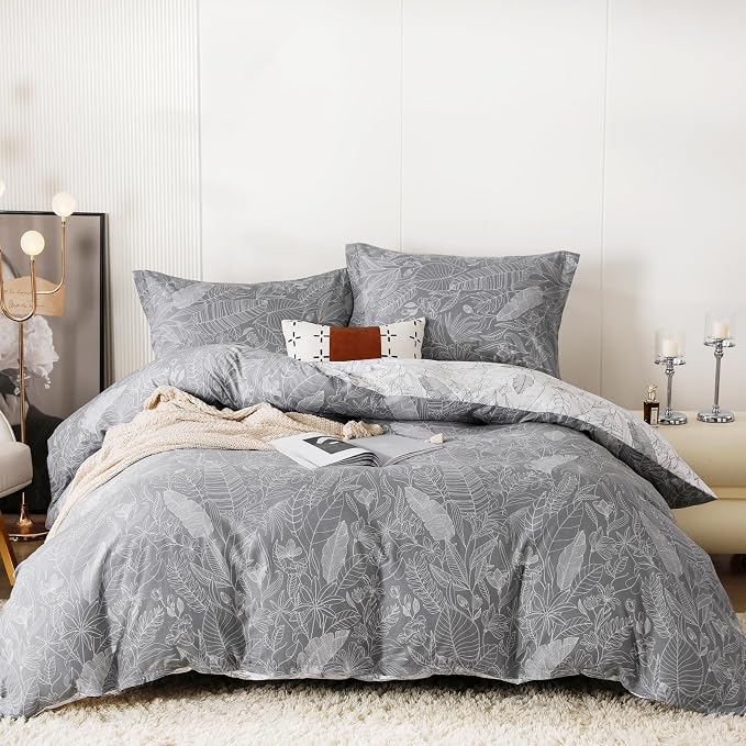OAITE Twin Duvet Cover Set 3pcs 100% Cotton with GreyForest | Soft, Breathable,Long-lasting,Comfort,Hidden Zipper,8 Corner Ties,Easy Care for All Season