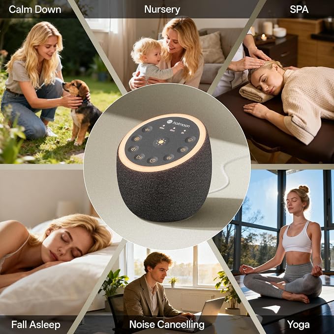 Hotmoon Sound Machine for Sleep, Cocoon 2, 40 Sounds, Dual-Speaker, Plug in | White Green Pink Brown Noise Machine for Sleeping Adults Office Privacy Baby Dogs, 4 Timers, 8 Night Light, Rain Noise Maker