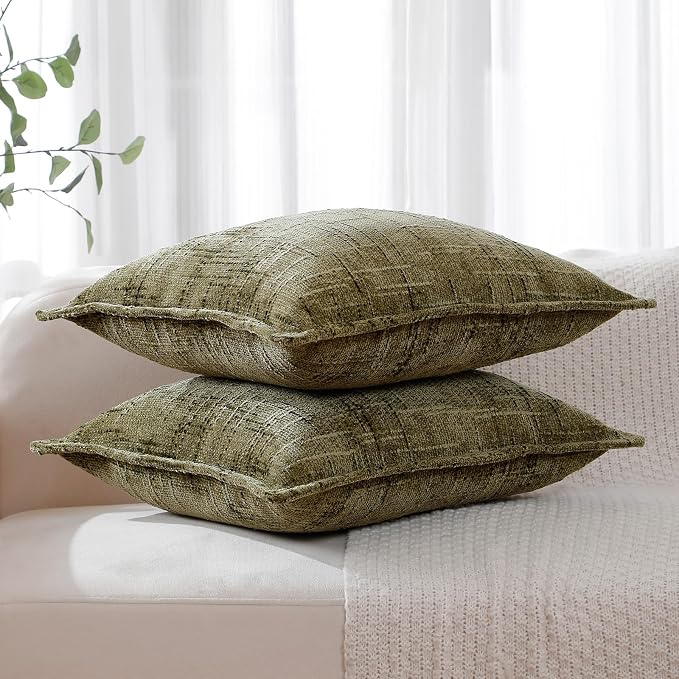 HPUK Chenille Throw Pillow Covers 18x18 Inch, Soft Woven Texture, Set of 2 | Plush woven texture, invisible zipper, couch sofa bed bedroom living room decor, square cushion covers, inserts not included