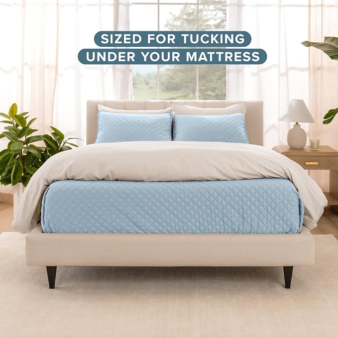 Bare Home Coverlet Set - Twin/Twin Extra Long - Lightweight Bed Decor - Comforter Alternative - All-Season Quilted Bedspread (Twin/Twin XL, Light Blue)