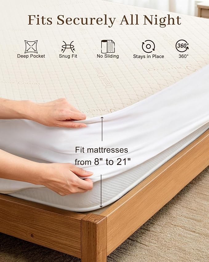 Waterproof Mattress Protector Organic Cotton Blend Cover Full Grey | 3D Air Fabric Washable & Deep Pocket Mattress Cover Breathable Noiseless Protectors 54"X75"