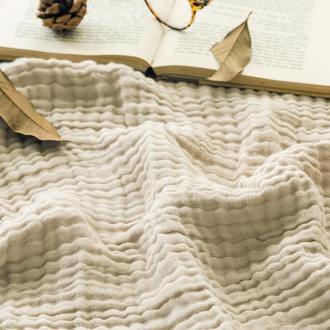 EMME Muslin Blankets for Adults Throw Blanket for Couch Breathable Gauze Soft Lightweight Airy Beige Super King 120" x 94"