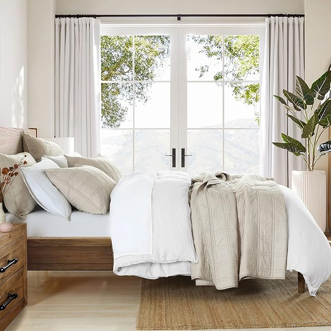 HORIMOTE HOME 100% Cotton Quilt Twin Size Beige Bedspread, Pre-Washed 2-Piece Cozy Lightweight Stitching Decorative Bedding Cover Coverlet Set with 1 Sham in Geometric Pattern for All Season