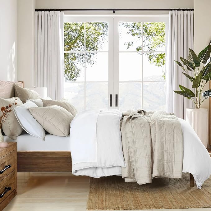 HORIMOTE HOME 100% Cotton Quilt King Size Beige Bedspread, Pre-Washed 3-Piece Cozy Lightweight Stitching Decorative Bedding Cover Coverlet Set with 2 Shams in Geometric Pattern for All Season