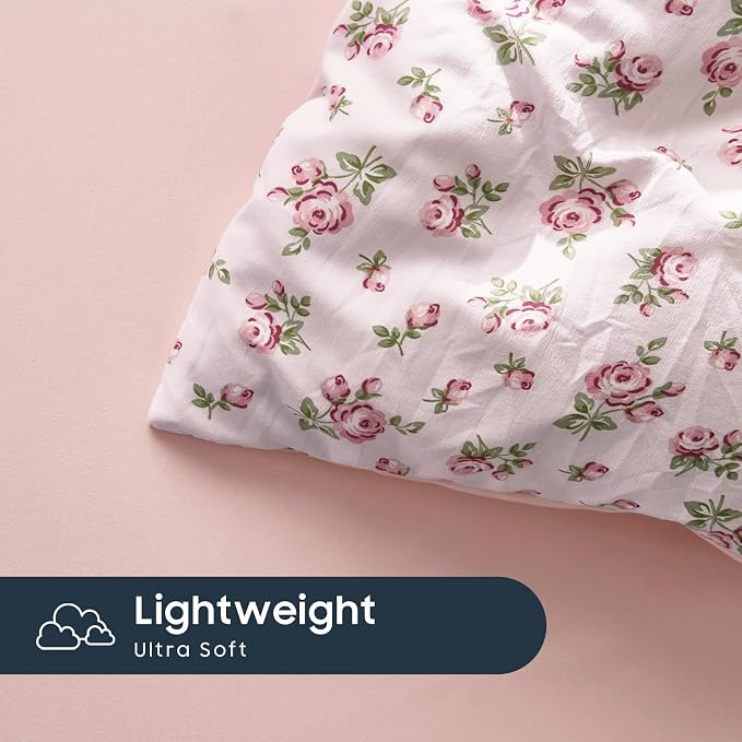Wake In Cloud - Floral Comforter Set, Coquette Cottagecore Aesthetic Flower Shabby Chic Pattern for Women Teen Girls, Soft Lightweight Bedding, 3 Pieces, Pink, King Size