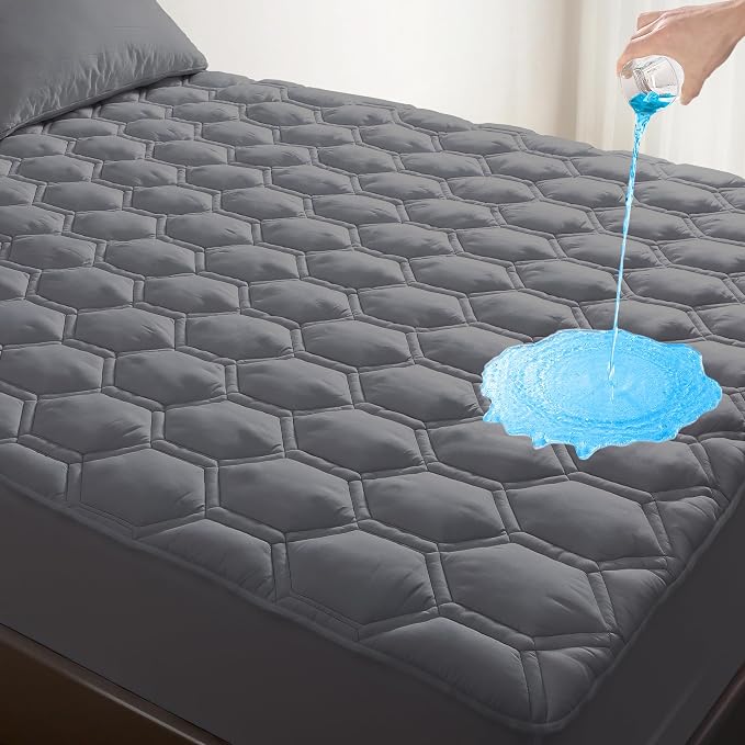 Waterproof Mattress Pad Twin Size, Breathable Mattress Protector with 6-16” Deep Pocket, Gray