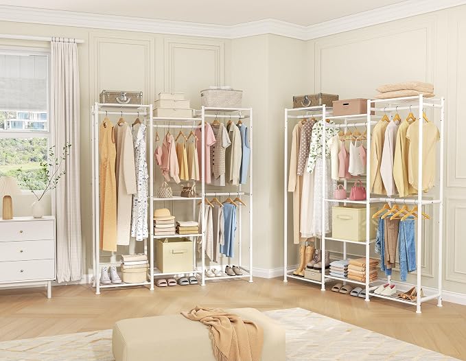 HOMIDEC Wardrobe Closet, 4 Hanging Spaces Portable Clothes Rack | Free Standing Closet Organizer and Storage System with Hanging Rods,Clothing Rack Suitable for Cloakroom,Bedroom,etc.White