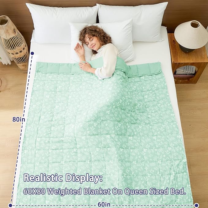 yescool Weighted Blanket for Adults (15 lbs, 60" x 80", Cyan) Cooling Heavy Blanket for Sleeping Perfect for 140-160 lbs, Queen Size Breathable Blanket with Premium Glass Bead, Machine Washable