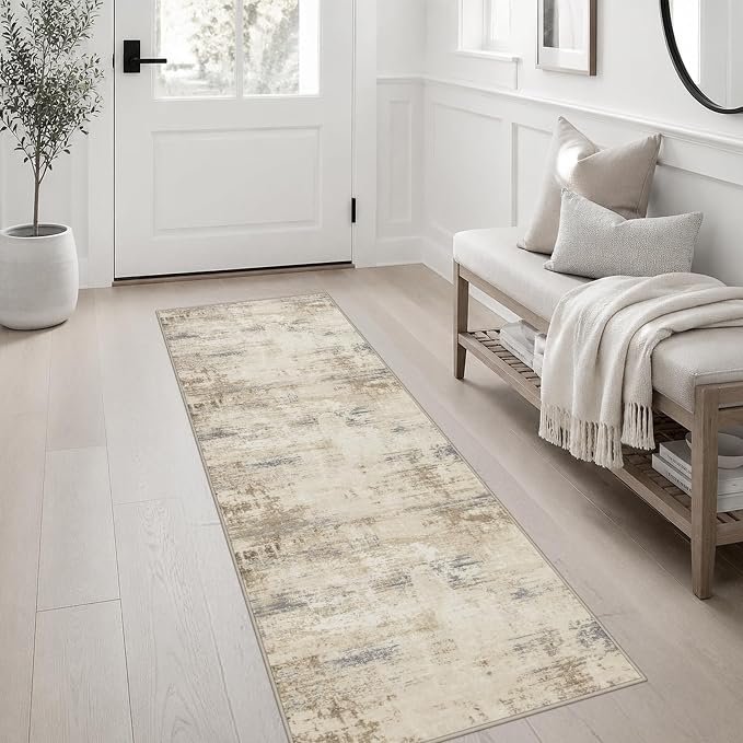2x6 Washable Runner Rug：Modern Abstract Soft Carpet Beige Brown | For Hallway, Bedroom, Kitchen, Laundry, Bathroom,Door Mat,Modern Abstract,Machine washable,Non-Slip,Stain Resistant,Indoor