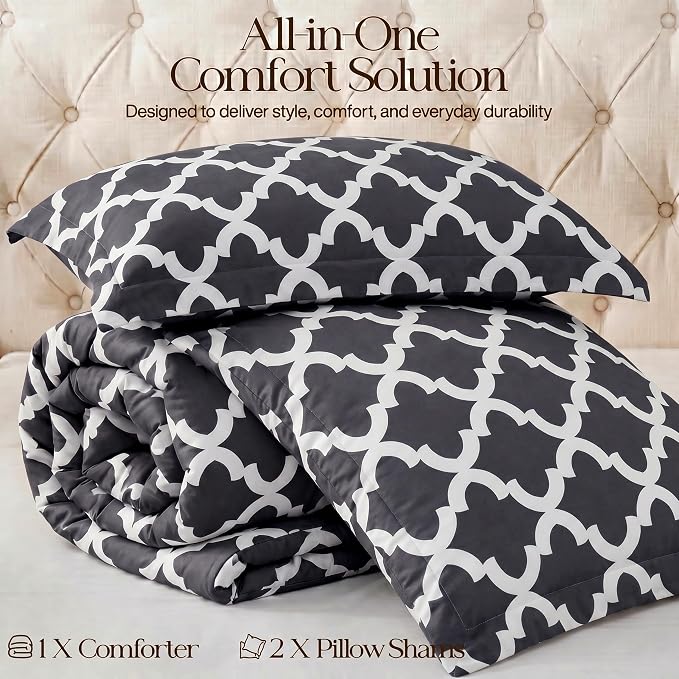 Utopia Bedding 3 Pc King Comforter Set, Printed Comforter, Grey | Comforter Set Includes Comforter (90x102) Inches, 2 Shams (20x36) Inches. Soft Microfiber Down Alternative, Machine Washable.