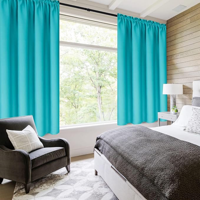 DWCN Blackout Curtains for Bedroom Living Room 42 x 45 Inch Long Turquoise | 2 Panels Set, Room Darkening, Thermal Insulated, Light Blocking, Rod Pocket Drapes, Noise Reducing Window Treatments