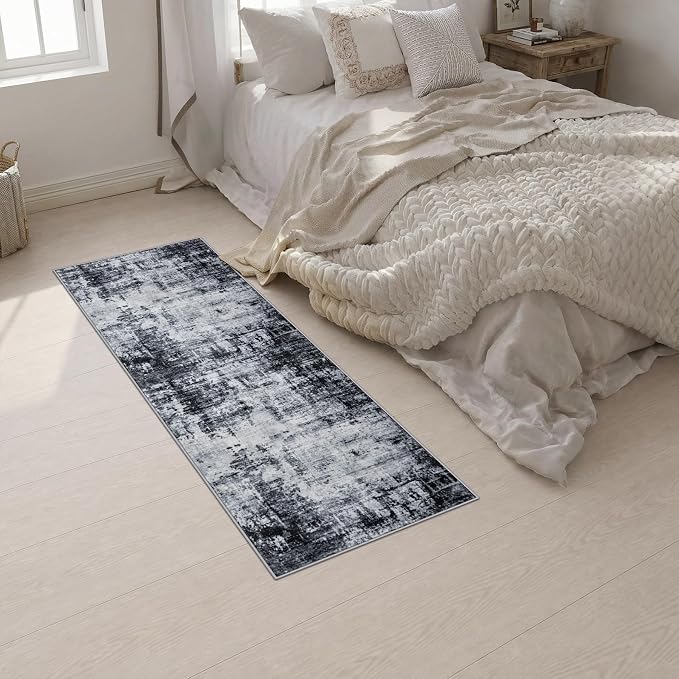 2x6 Washable Runner Rug：Modern Abstract Soft Carpet Dark Black | For Hallway, Bedroom, Kitchen, Laundry, Bathroom,Door Mat,Modern Abstract,Machine washable,Non-Slip,Stain Resistant,Indoor
