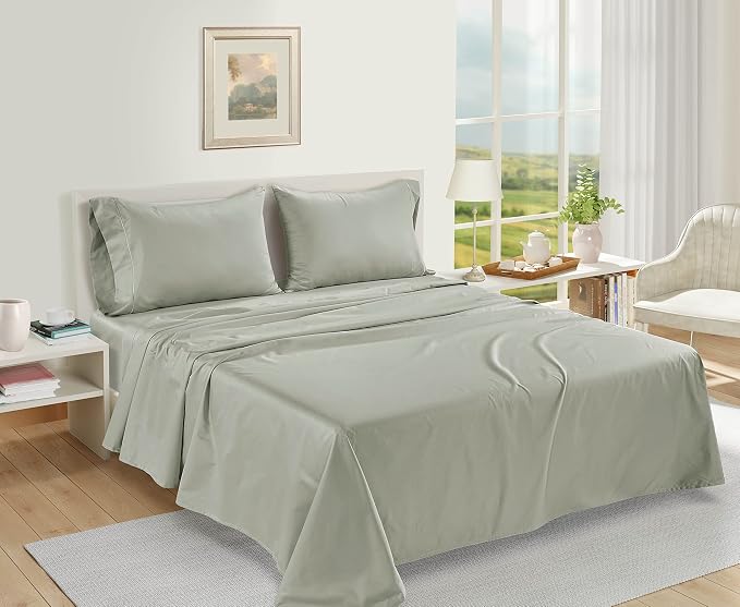 LANE LINEN 100% Egyptian Cotton Bed Sheets sábanas Queen, Soft & Comfy Luxury Hotel Like Thick Bedding Sheets & Pillowcase Set, Machine Wash Cooling 16'' Queen Deep Pocket Sheet Set Driftwood Grey