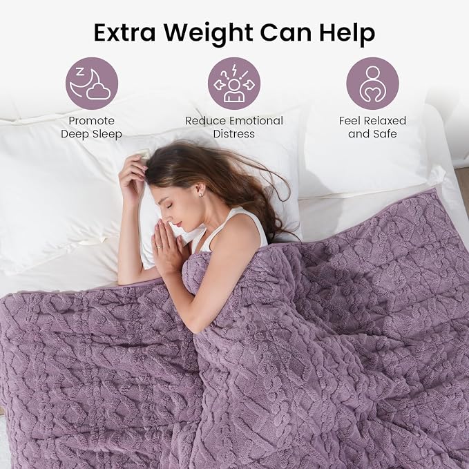 Drewin Weighted Blanket Twin Size for Adults 15lbs,Purple,48 x 72 inches | Great for Sleep Natural and Relaxing，Soft Jacquard Sherpa with Glass Beads，Cozy Heavy Throw Blankets，Machine Washable